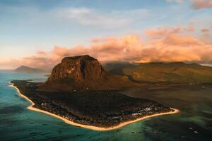 Amazing view of Le Morne Brabant at sunset. Mauritius island photo