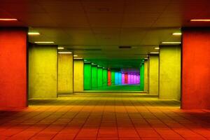 Colorful mulitcolord illuminated gallery tunnel near Museum Park, Rotterdam, The Netherlands photo