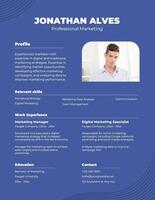 blue minimalist marketing resume template