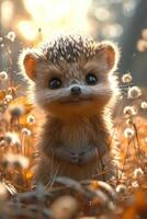 AI generated Funny hedgehog in the autumn forest. 3d illustration photo