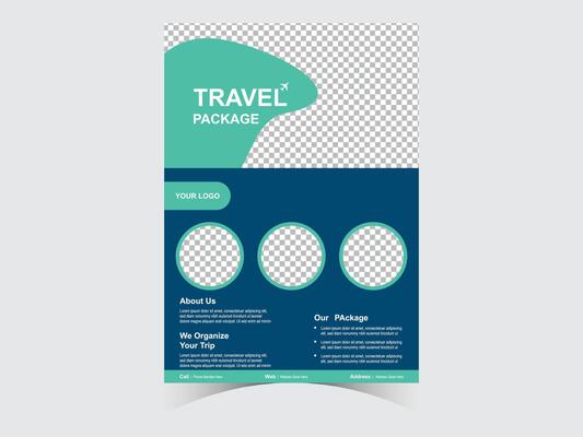 Travel business promotion flyer design template design.Travelling, tourism or summer holiday tour online marketing flyer, post or poster with abstract graphic background and logo.