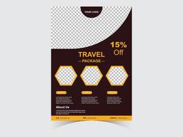 Travel business promotion flyer design template design.Travelling, tourism or summer holiday tour online marketing flyer, post or poster with abstract graphic background and logo. vector