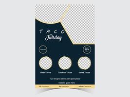 Tacos hot spicy Spanish restaurant menu or fast food restaurant food menu or modern food flyer vector template with a creative layout which can be used for sell offers or food promotion.