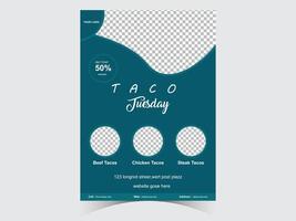 Tacos hot spicy Spanish restaurant menu or fast food restaurant food menu or modern food flyer vector template with a creative layout which can be used for sell offers or food promotion.