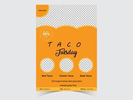 Tacos hot spicy Spanish restaurant menu or fast food restaurant food menu or modern food flyer vector template with a creative layout which can be used for sell offers or food promotion.