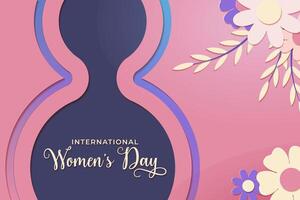 International women's day floral and number 8 decorations in paper art style. vector