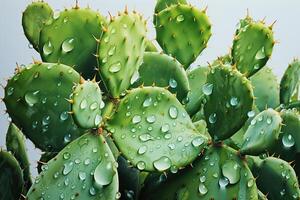 AI generated Close-up texture of a cactus with spines in water droplets. Generated by artificial intelligence photo