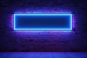 AI generated Screen on a brick wall with neon lighting. Generated by artificial intelligence photo
