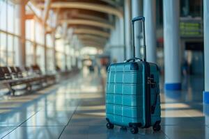 ai generado vistoso maletas forrado arriba a el aeropuerto terminal foto