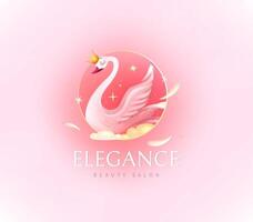 Elegant swan logotype. Vector illustration. Pink background.