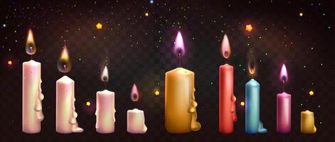 Set of burning candls . Realistic collection of  candles. Vector.Eps 10 vector