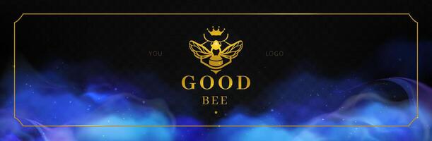 Gold bee logo with a crown  Blue Smoke background. Vector eps 10