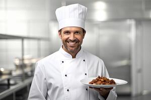 AI generated Smiling chef in his kitchen photo