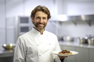 AI generated Smiling chef in his kitchen photo