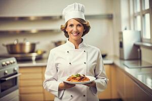 AI generated Smiling chef in his kitchen photo