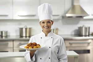 AI generated Smiling chef in his kitchen photo