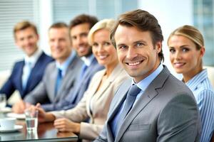 AI generated modern office team of business people  smile and talk photo