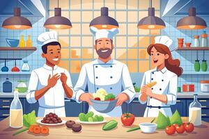 AI generated Team of chef in the kitchen smile photo