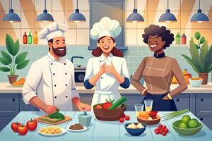 AI generated Team of chef in the kitchen smile photo