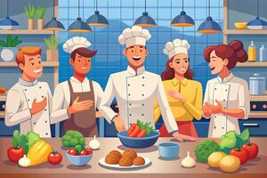 AI generated Team of chef in the kitchen smile photo