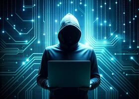AI generated Internet crime concept. Hacker photo