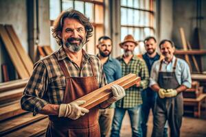 ai generado masculino carpintero participación madera equipo foto