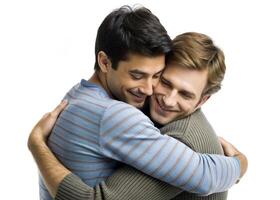 AI generated young couple gay hugging photo