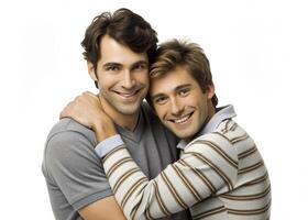 AI generated young couple gay hugging photo