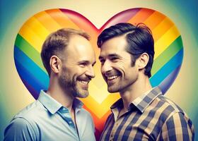 AI generated happy gay couple love Rainbow love photo