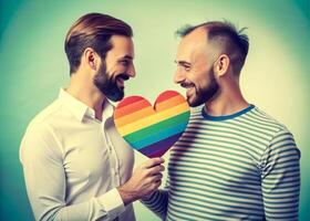 AI generated happy gay couple love Rainbow love photo