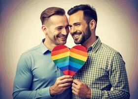 ai generado contento gay Pareja amor arco iris amor foto