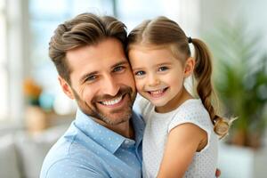 AI generated I love you, dad young man at home with his little cute girl photo