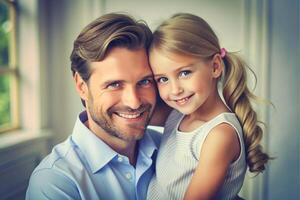 AI generated I love you, dad young man at home with his little cute girl photo