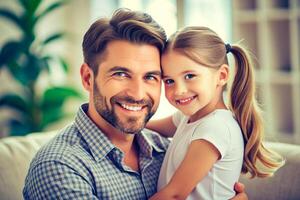 AI generated I love you, dad young man at home with his little cute girl photo