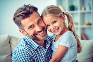 AI generated I love you, dad young man at home with his little cute girl photo