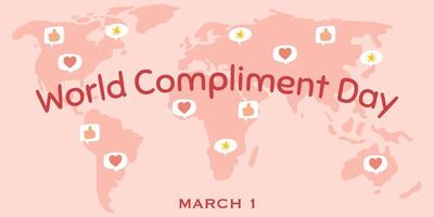 World Compliment Day concept. World map with speech bubbles, hand drawn illustration of national holiday vector