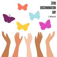 Zero discrimination day, March 1st. Concept of equal rights for people of different nationalities, gender, inclusion. vector