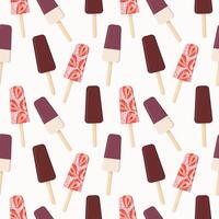 Strawberry and chocolate popsicle ice cream on a stick. Seamless pattern in vector flat style.