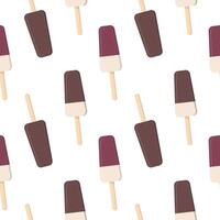 Fruit and chocolate popsicle ice cream on a stick. Seamless pattern in vector flat style.