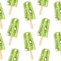 Kiwi ice cream on a stick seamless pattern. Vector flat style. Bright, summer juicy background.