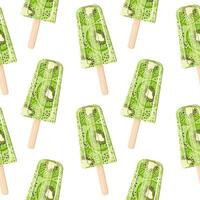 Kiwi ice cream on a stick seamless pattern. Vector flat style. Bright, summer juicy background.