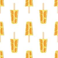 Orange ice cream on a stick seamless pattern. Vector flat style. Bright, summer juicy background.