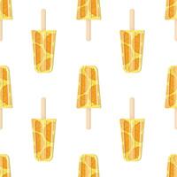 Orange ice cream on a stick seamless pattern. Vector flat style. Bright, summer juicy background.