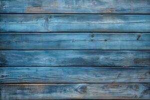 AI generated old peeling blue colored painted wooden board texture wall background, rustic hardwood planks surface photo