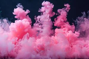 ai generado rosado fumar en un oscuro fondo, resumen fondo de pantalla brillante nubes en negro foto