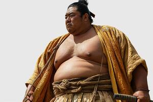 AI generated big and powerful sumo wrestler fighter on white background photo