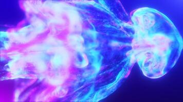 Blue violet multi-colored energy glowing magic liquid made of waves and electric iridescent plasma of high-tech digital lines and particles in water. Abstract background. Video in high quality 4k