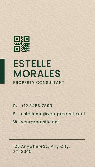 Green Cream Elegant Property Consultant Business Card Vertical
