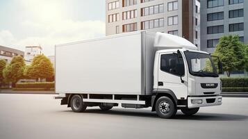 AI generated White realistic truck template. Delivery or logistic concept. Generative ai. photo