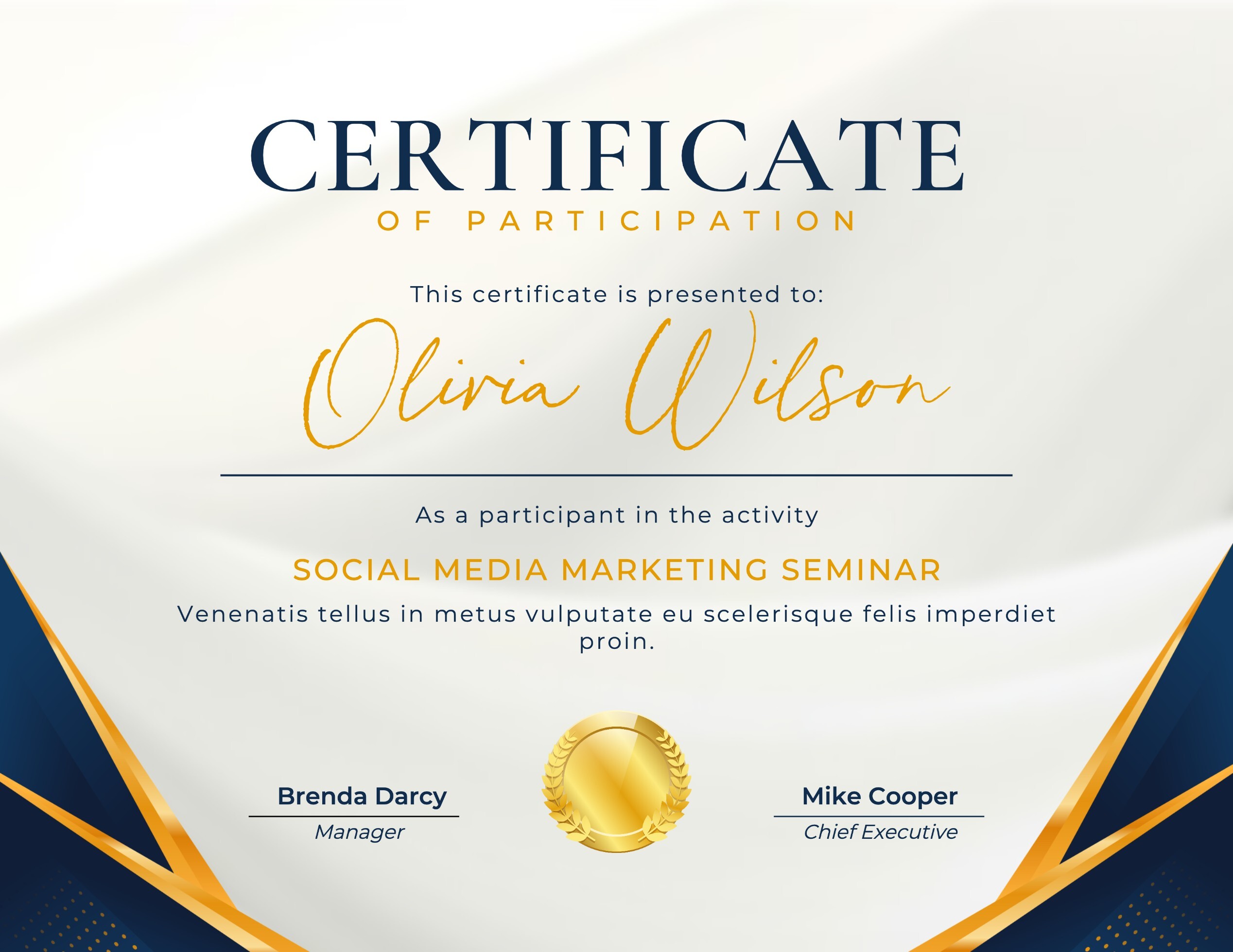 White Gold Elegant Marketing Participation Certificate